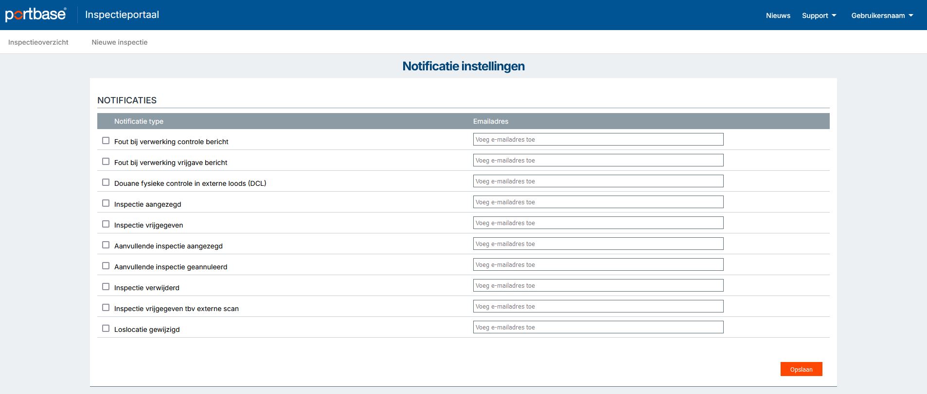 Notificatie instellingen instellen in Inspectieportaal