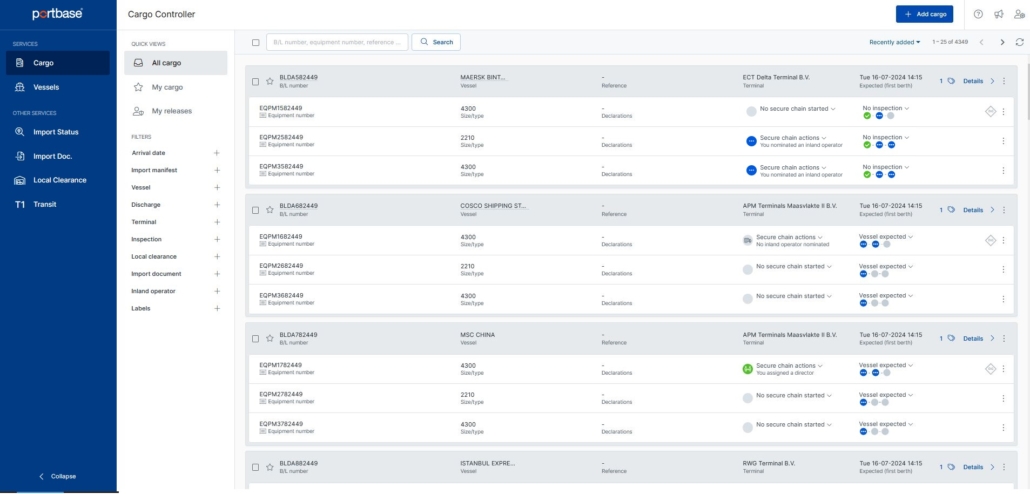 Ladingoverzicht in Cargo Controller