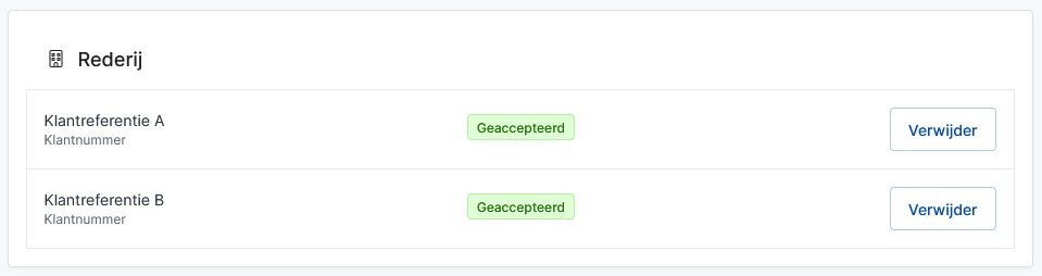 Klantcodes zijn geaccepteerd door de rederij in kwestie.