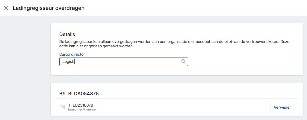 Ladingregiseur aanwijzen binnen de Vertrouwensketen