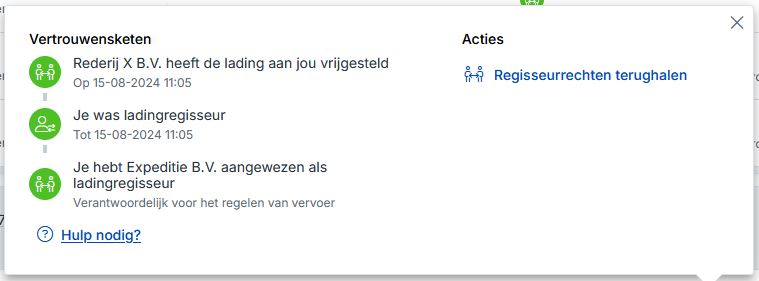 De opties in het rechterdeel van de Vertrouwensketen statusscherm zijn beperkt tot 'terughalen'