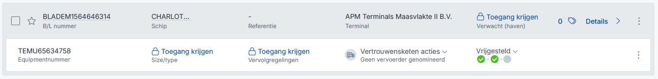 Toegewezen worden aan een b/l in Cargo Controller