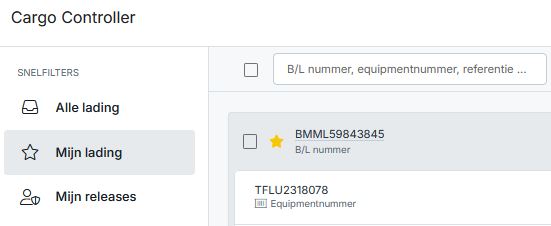 Snelfilters gebruiken in Cargo Controller