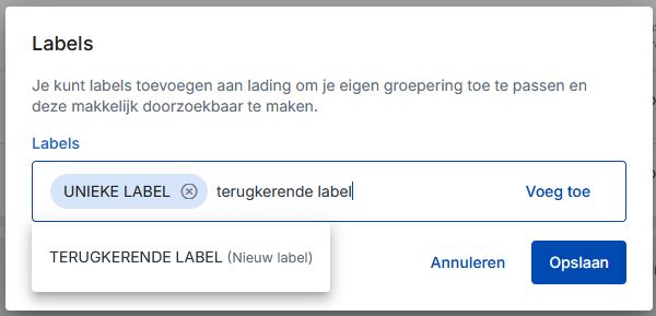 Labels aanmaken in Cargo Controller