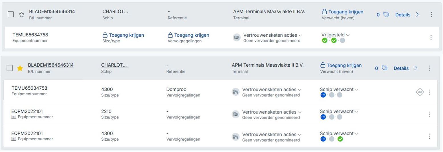 Status 'toegang krijgen'in Cargo Controller