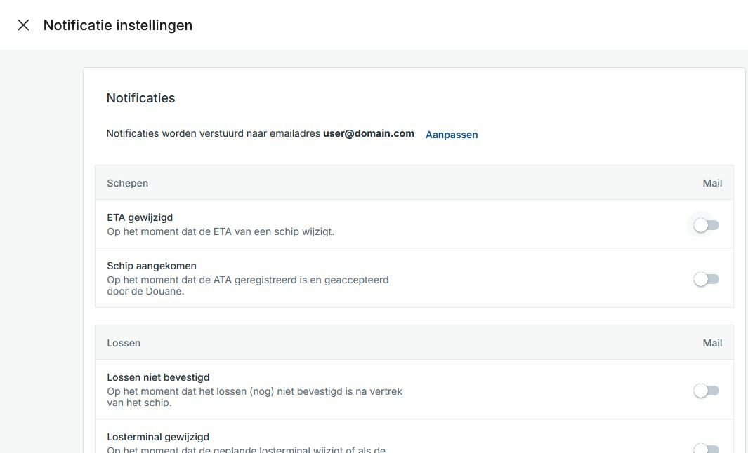 notificatie instellingen Cargo Controller