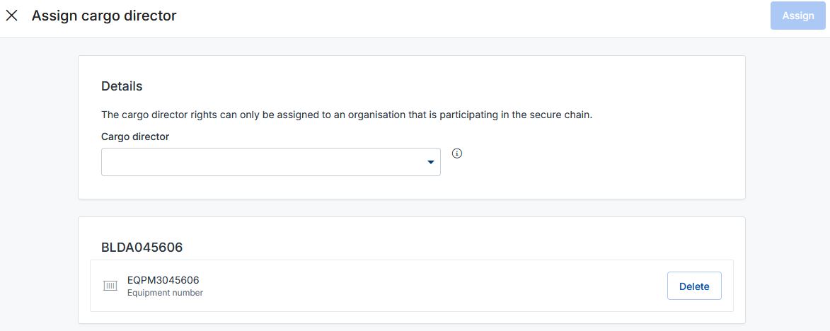 Input screen to enter name of the cargo director to designate as the next in the chain.