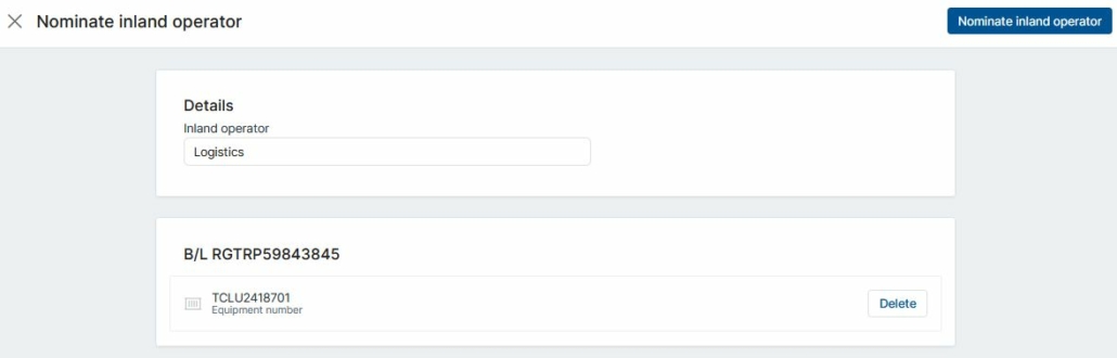 Nominate inland operator within the Secure Chain