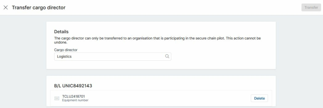 Appoint cargo director within the Secure Chain