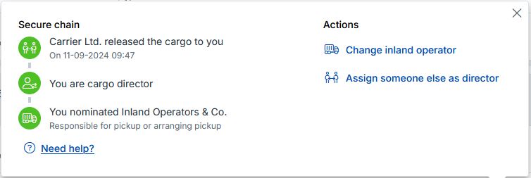 Secure Chain status, the status on the left and the options for the user on the right.