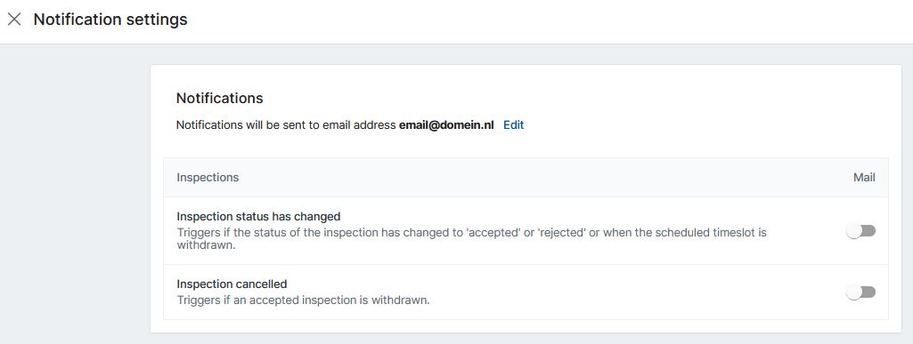 Email notifications in Veterinary Inspection Process