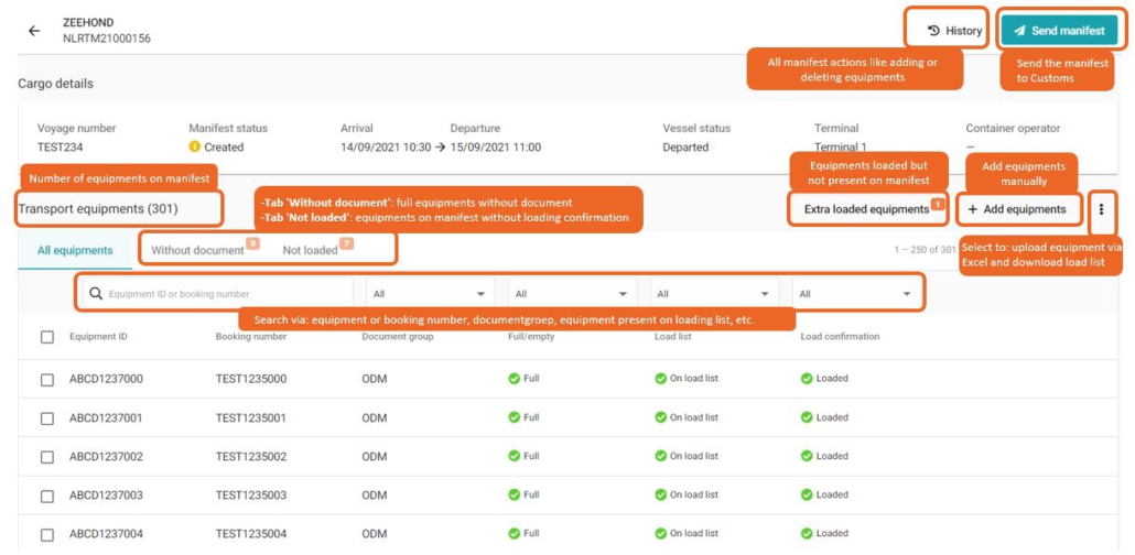 Scherm lading details in Melding Lading Export Containers