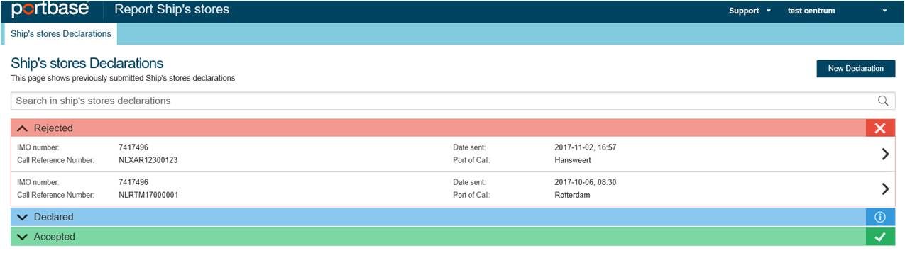 statuses of sent notifications in Notification Ship's Stores