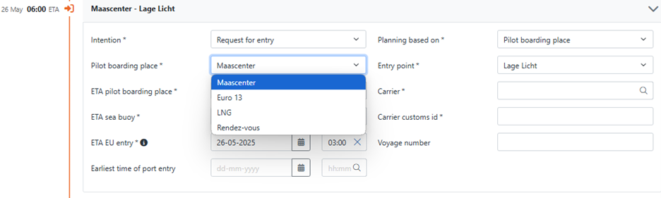 Beloodsingsstation  kiezen in Melding Schip