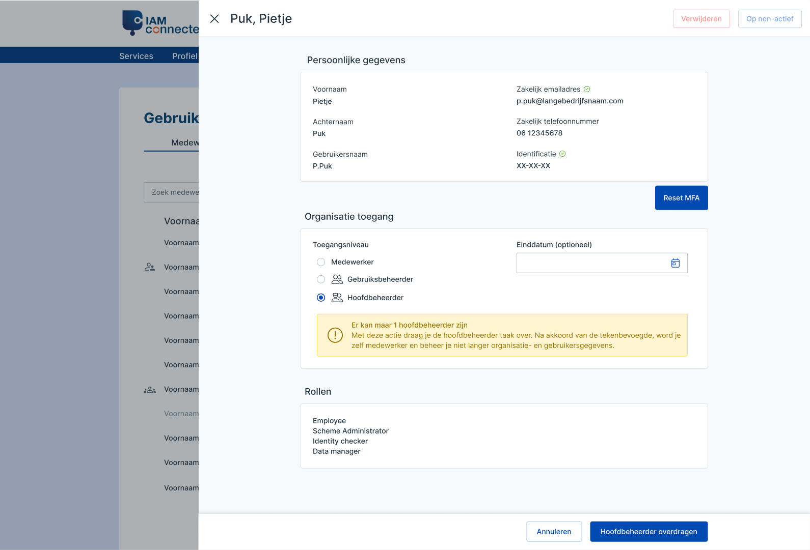 Hoofdbeheerder wijzigen in IAMconnected