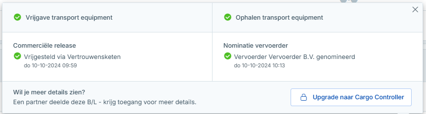 Container status scherm toont beperkte informatie in Cargo Release Manager