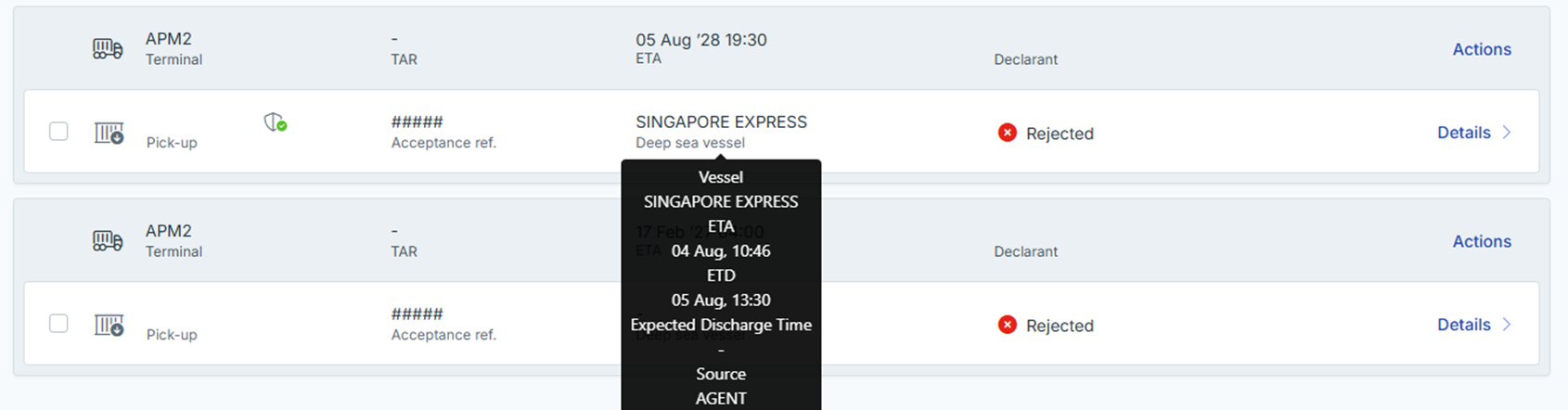 ETA/ETD informatie in MCA Road