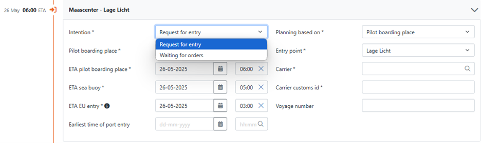Reporting an incoming or ongoing journey in Vessel Notification