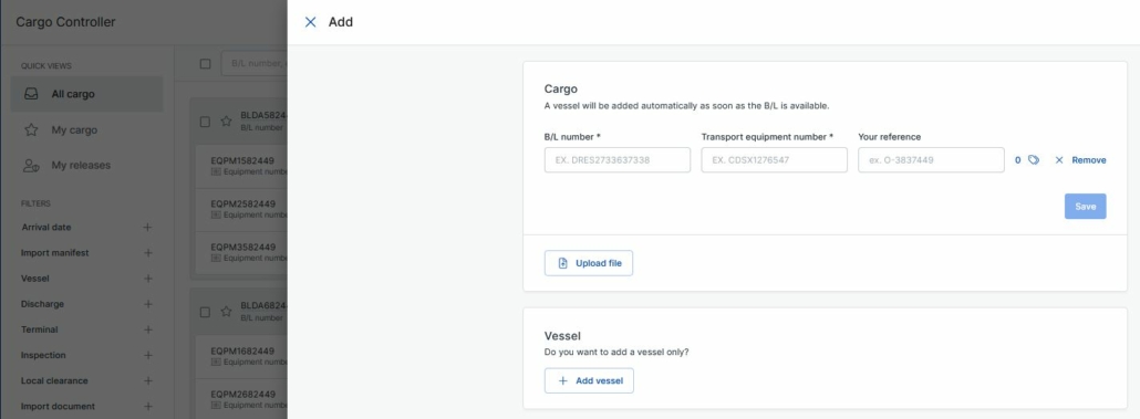 Upload multiple b/l's in Cargo Controller