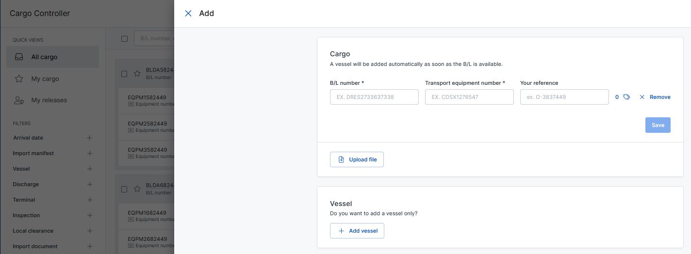 Volgen van Lading in Cargo Controller
