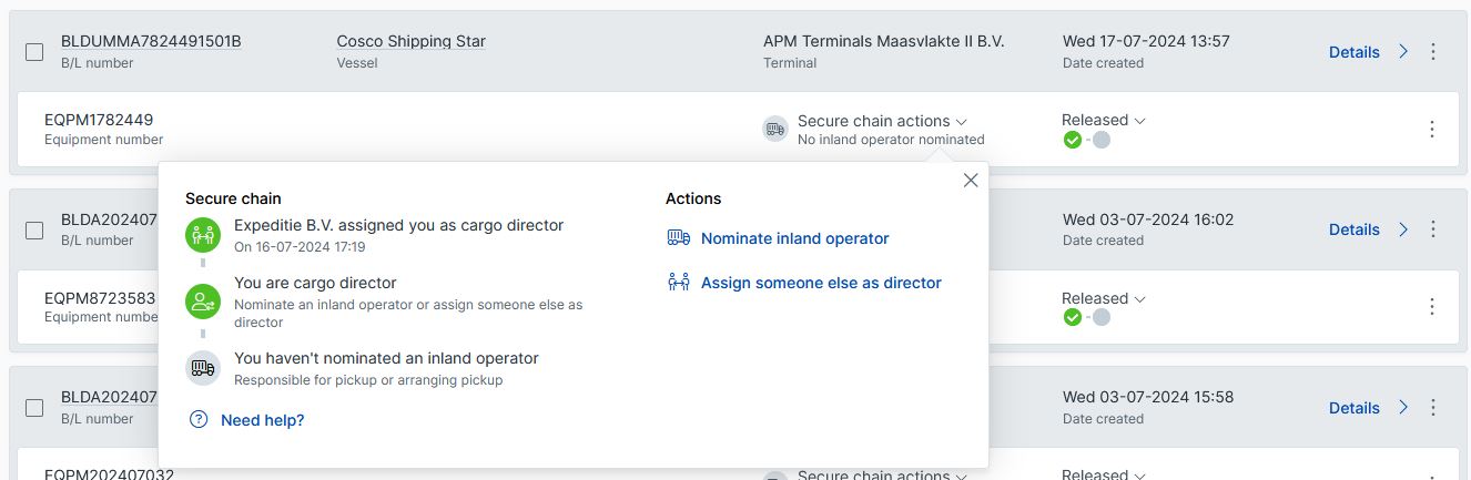 Secure-Chain-Aktionen in Cargo Release Manager