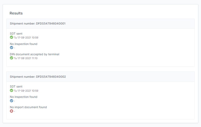 Example of a ferry shipment with multiple sub-shipments (groupage shipment)