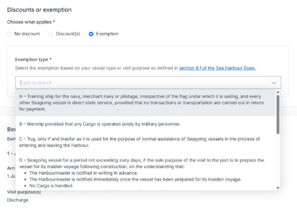 Discounts und exemptions in Statement Harbour Dues Amsterdam