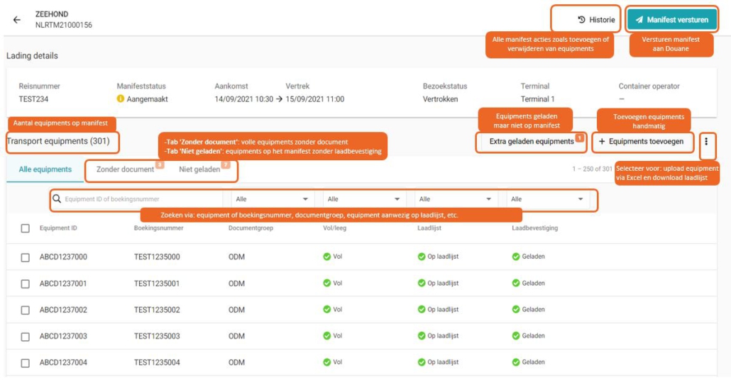 Scherm lading details in Melding Lading Export Containers