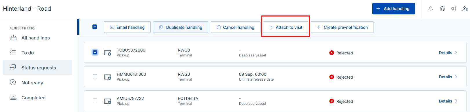 Linking a status request to an existing visit
