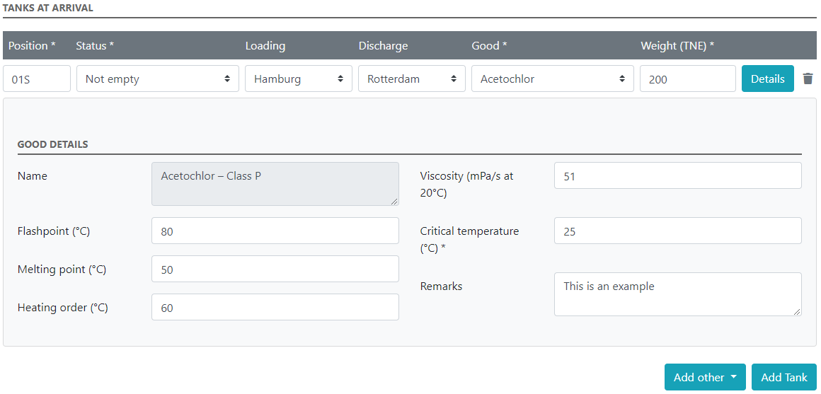 Flüssige Massengüter in Notification Dangerous Goods