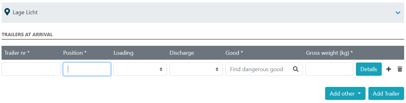 Trailers at Arrival in Dangerous Goods Notification
