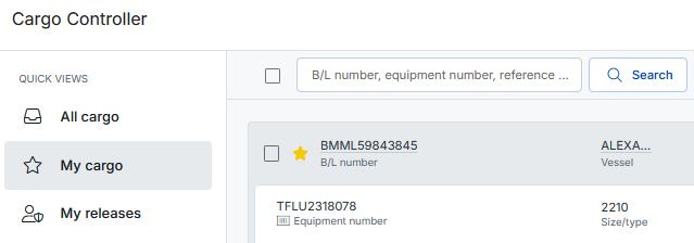 Snelfilters gebruiken in Cargo Controller