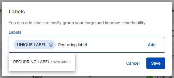 Creating labels in Cargo Controller