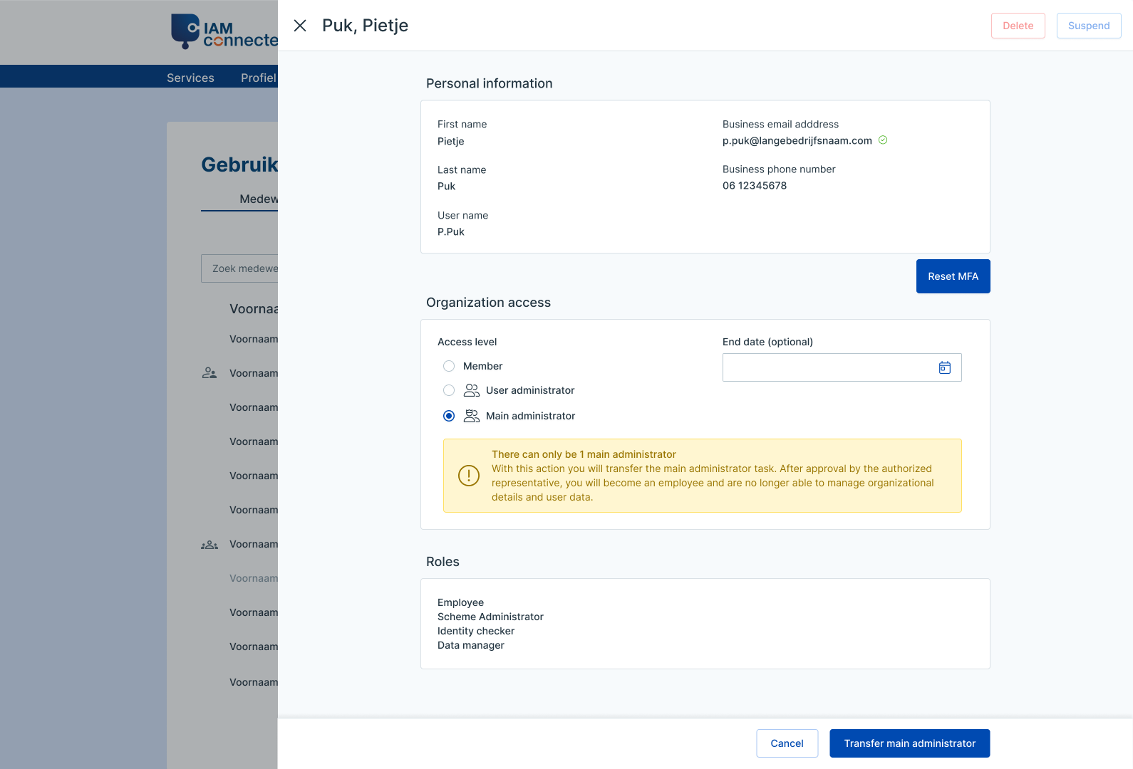 Change main administrator in IAMconnected