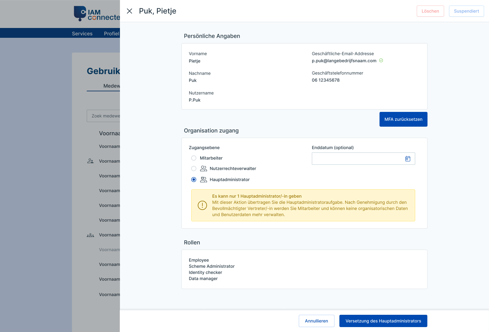 Hoofdbeheerder wijzigen in IAMconnected