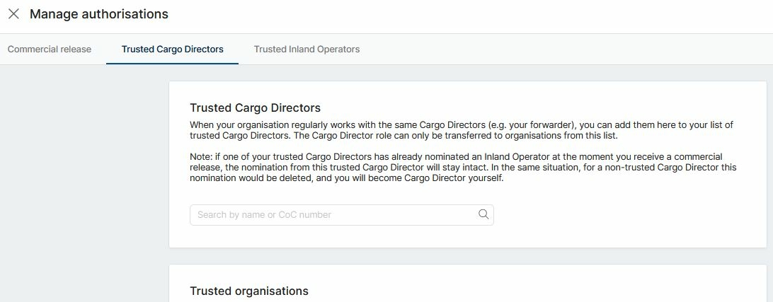 Bildschirm Trusted cargo director oder Carrier
