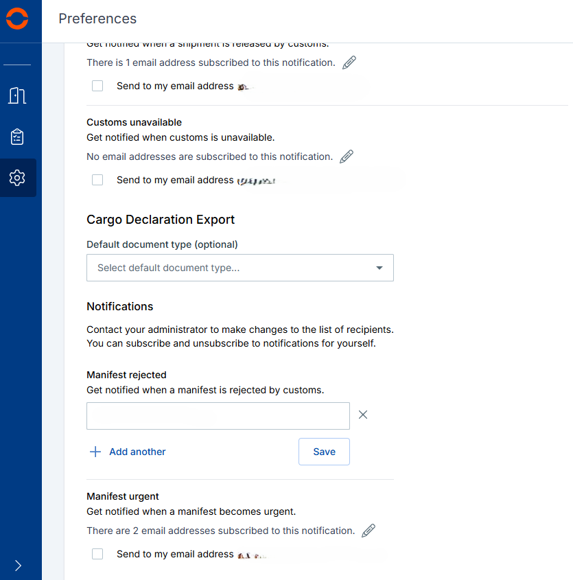 Notificatie instellingen Cargo Declaration Export.png