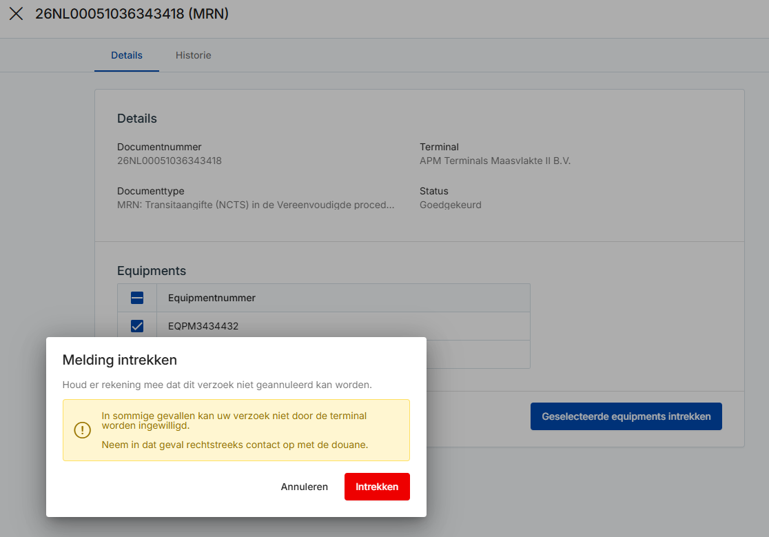 Waarschuwingsmelding MID intrekverzoek