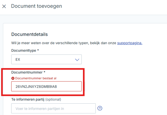 Document number error message
